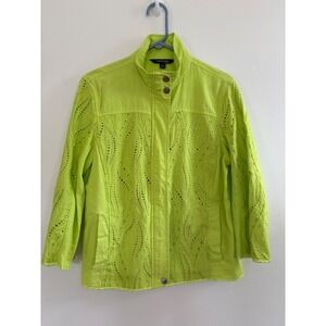 Chadwicks of Boston Lime Green Eyelet Linen Blend Zip Front Jacket Womens‎ Large